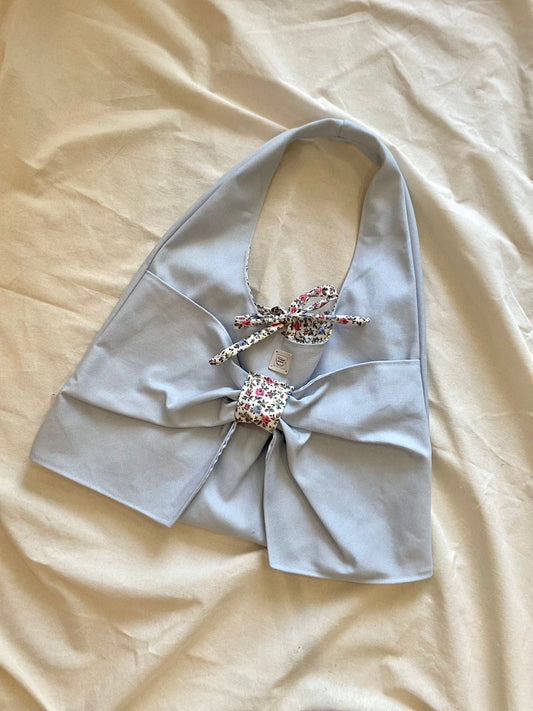 Bow Boho Bag with Baby Blue Canvas Fabric