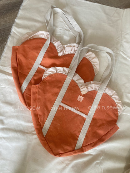 Heart- shaped Tote Bag with Orange Canvas Fabric