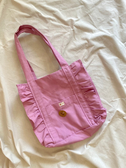 Ruffle Tote Bag with Pink Canvas Fabric