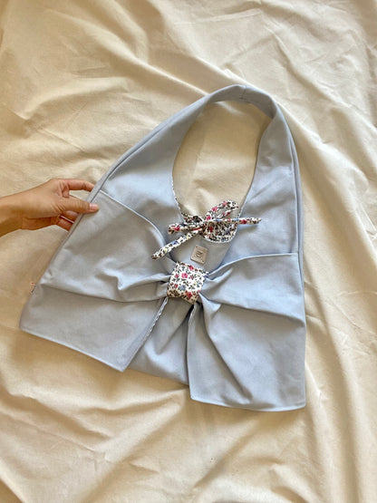 Bow Boho Bag with Baby Blue Canvas Fabric