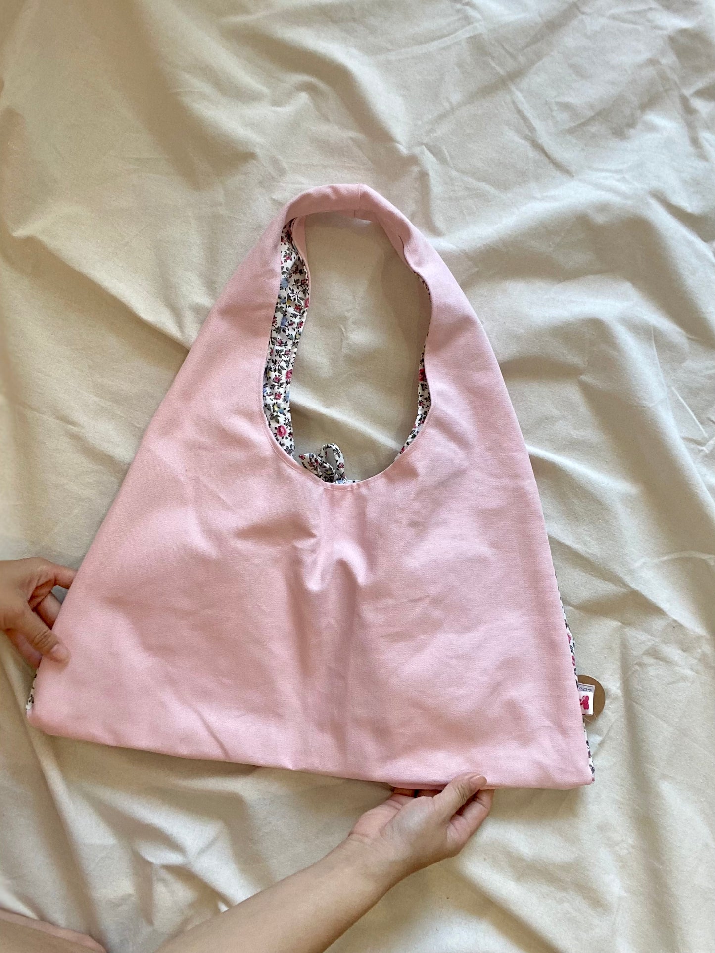 Bow Boho Bag with Baby Pink Canvas Fabric