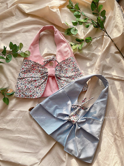 Bow Boho Bag with Baby Pink Canvas Fabric