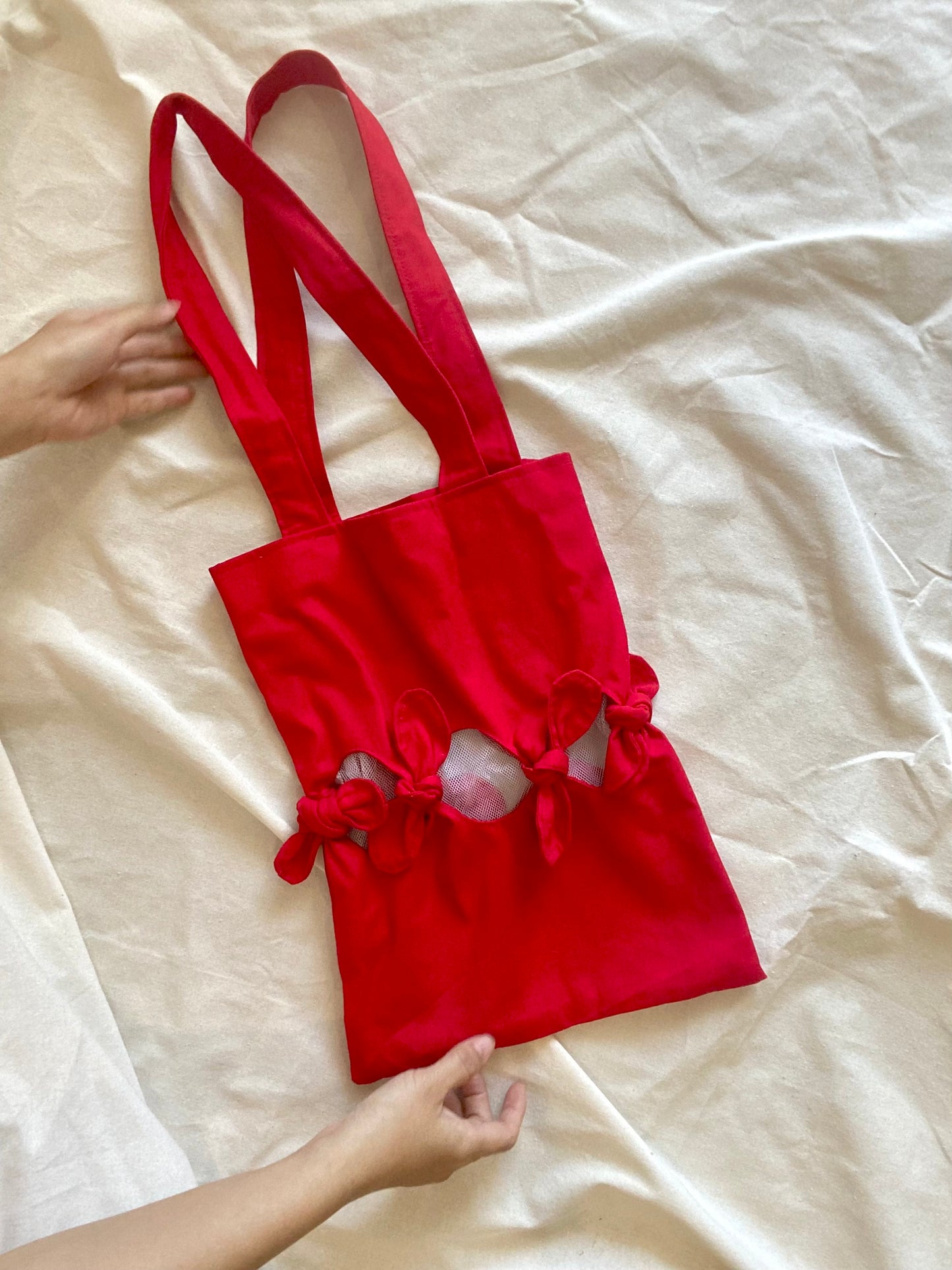 Bow-tie Tote Bag with Linen Fabric