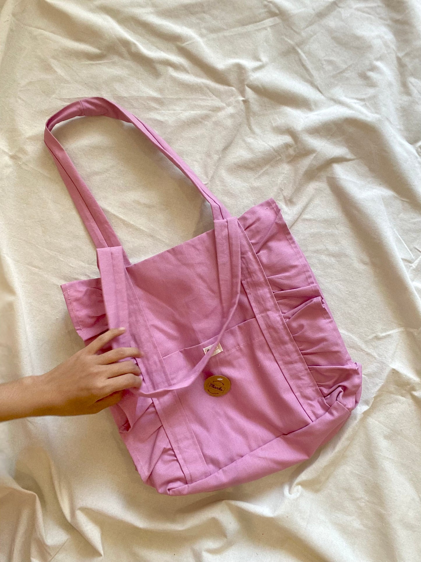 Ruffle Tote Bag with Pink Canvas Fabric