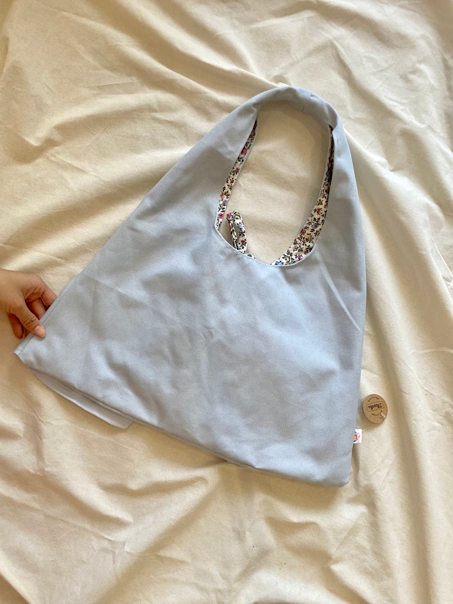 Bow Boho Bag with Baby Blue Canvas Fabric