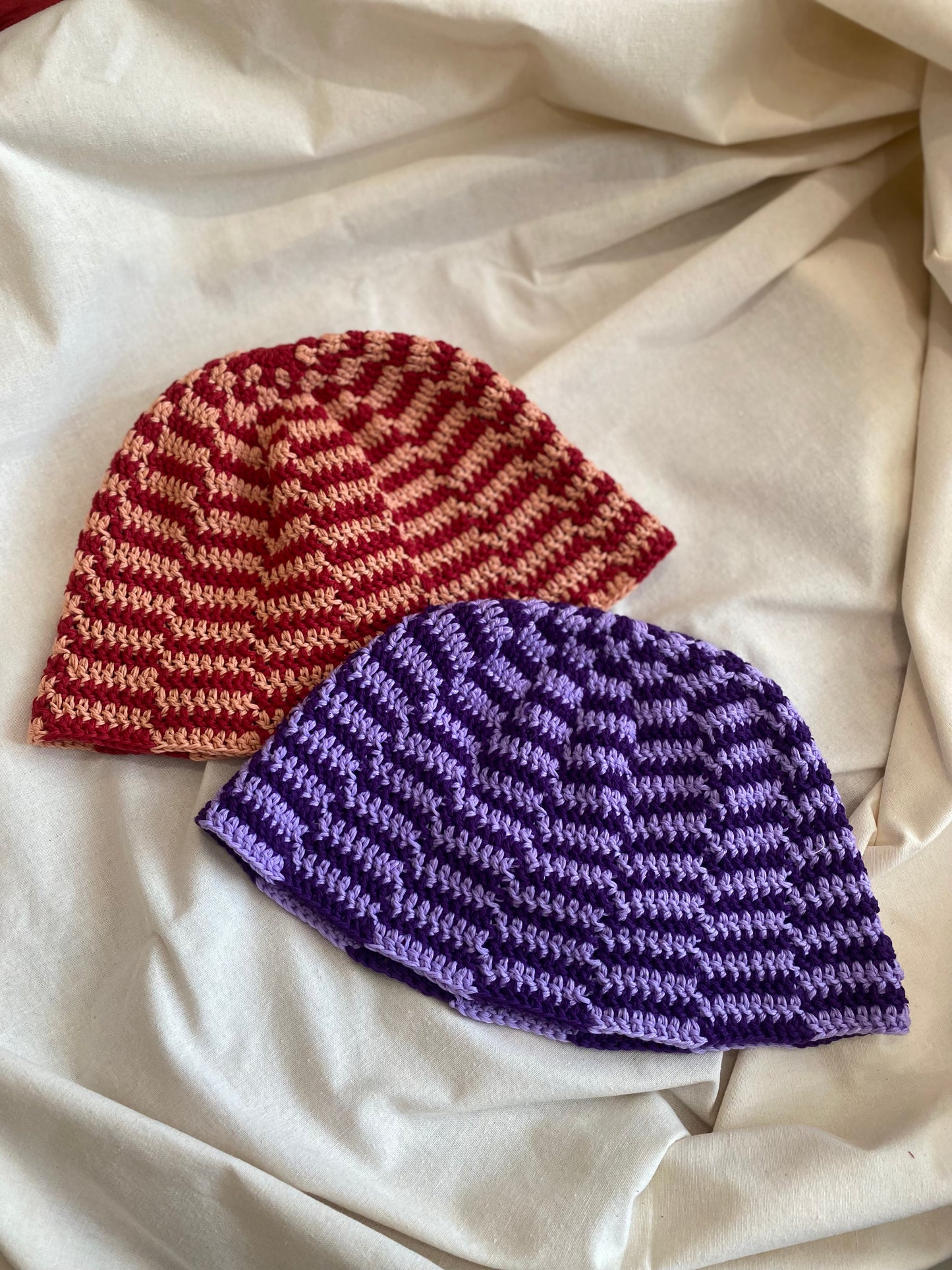 Crochet Wool Bucket Hat with Purple Stripes