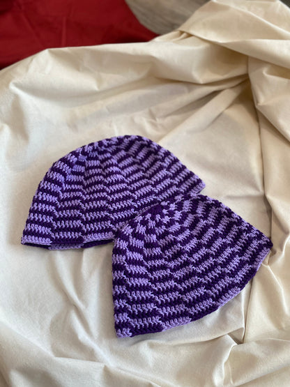 Crochet Wool Bucket Hat with Purple Stripes