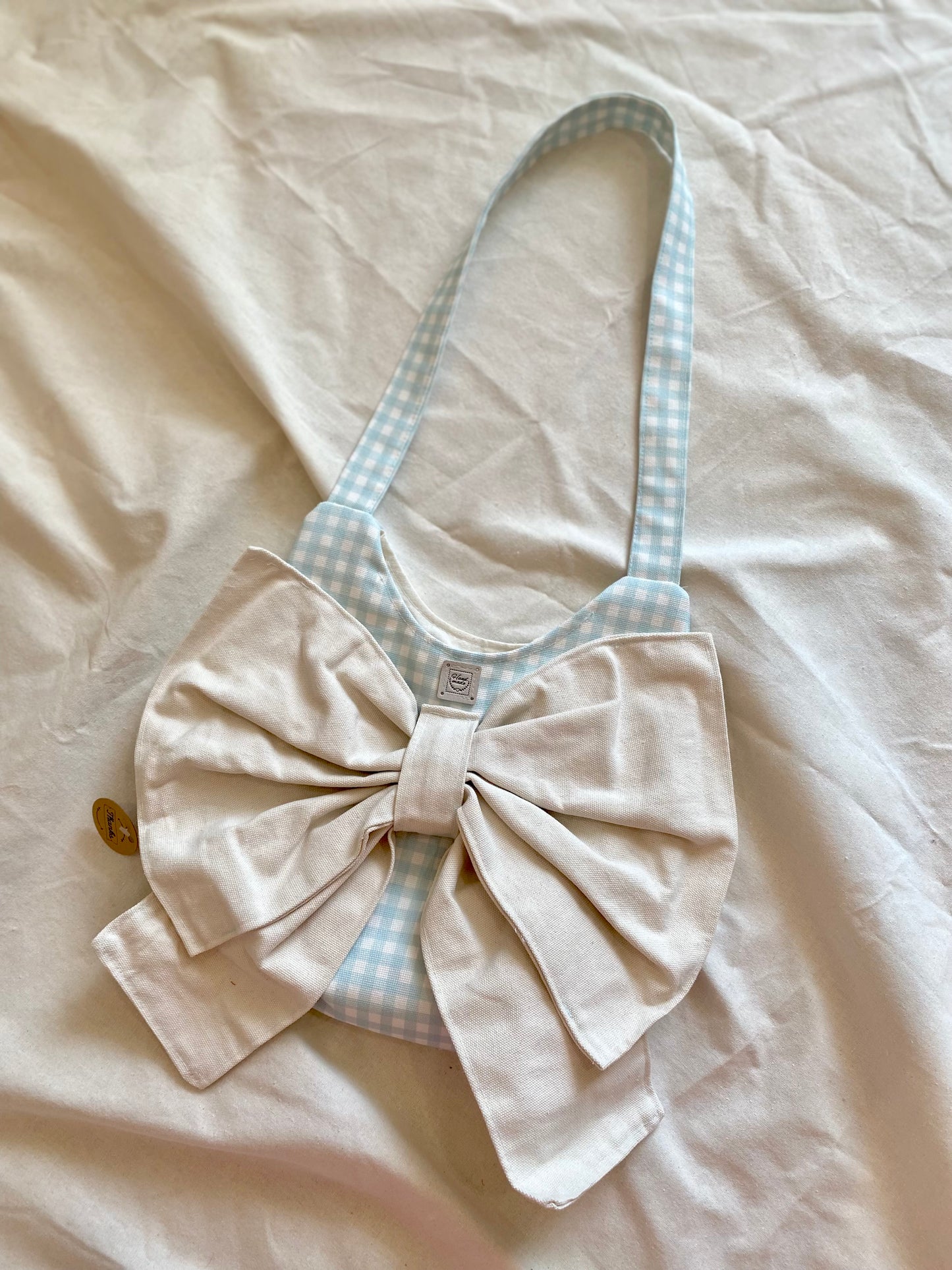 Bow Boho Bag with Baby Pink Canvas Fabric