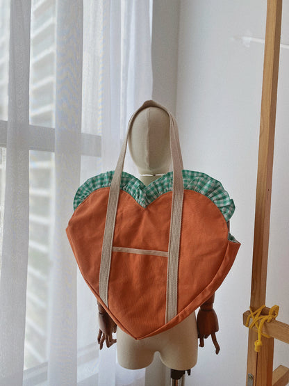 Heart- shaped Tote Bag with Orange Canvas Fabric