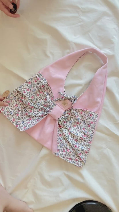 Bow Boho Bag with Baby Pink Canvas Fabric